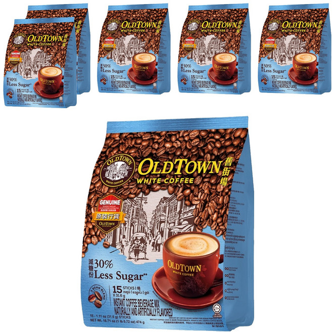 OLDTOWN WHITE COFFEE 舊街場白咖啡 3合1減糖白咖啡, 31.6g, 15條, 6袋