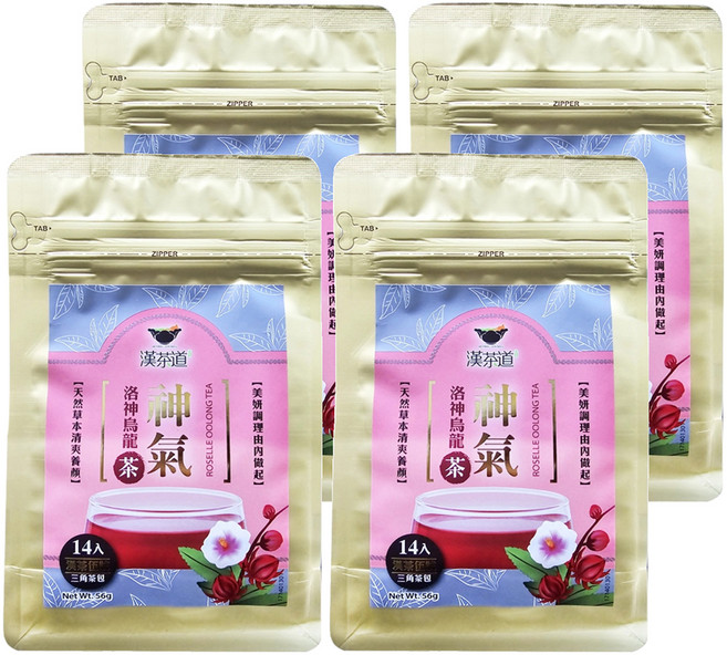 漢茶道 天然養身漢方草本三角茶包 神氣洛神烏龍茶, 4g, 14入, 4袋
