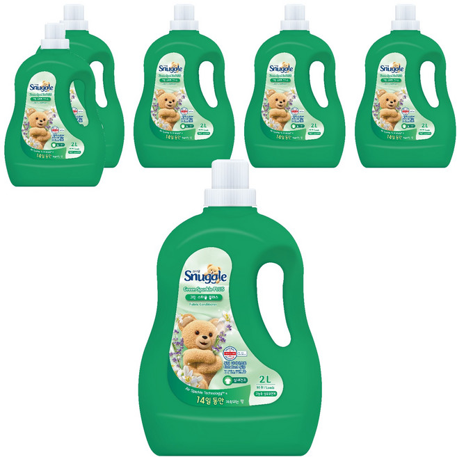 스너글 섬유유연제 그린스파클 플러스 본품, 2L, 6개