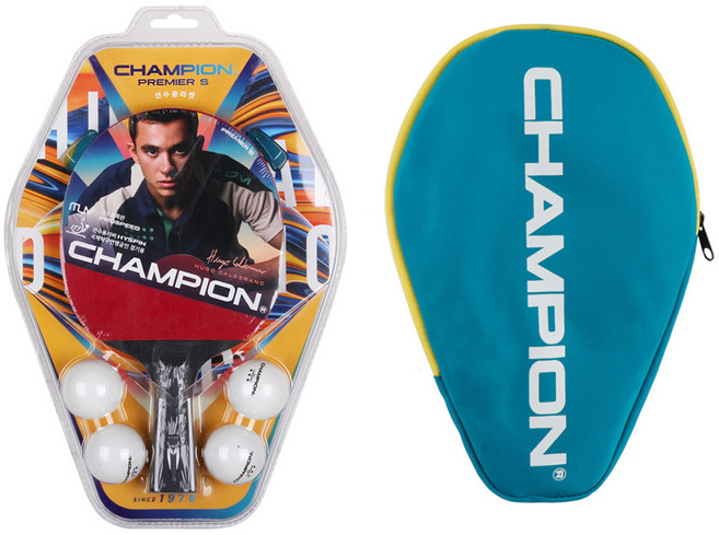 참피온 쉐이크 탁구 라켓 선수용 PREMIER S + 탁구공 4p + 보관케이스, 1세트