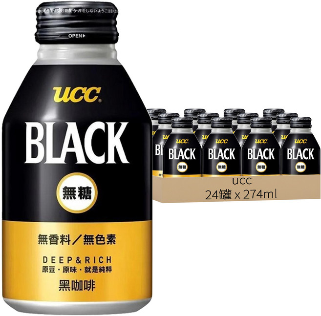 ucc BLACK 無糖黑咖啡飲料, 274ml, 24罐
