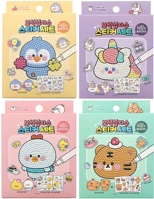 핑크풋 4000쪼꼬미 보석 십자수 스티커 4종 세트, PURPLE + MINT + YELLOW + PINK, 1세트