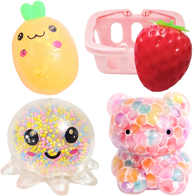 아가플러스 말랑이 무지개곰 + 펄당근 + 과일바구니 + LED문어 세트, 1세트