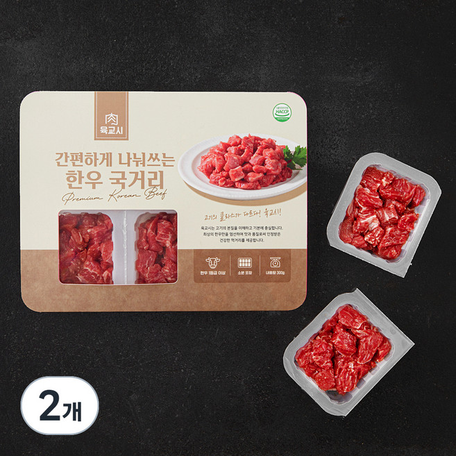 육교시 한우 간편하게 나눠쓰는 정육 세절 1등급 국거리용 (냉장), 300g, 2개