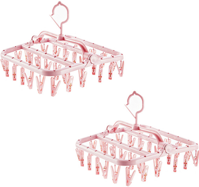 더자카 다용도 빨래 집게건조대 2개세트, 핑크