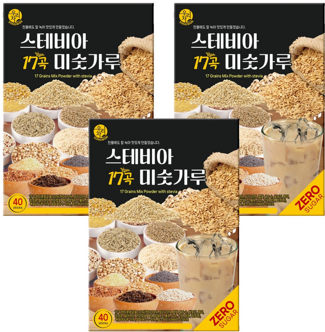 우리차 스테비아 17곡 미숫가루 40p, 3개, 800g