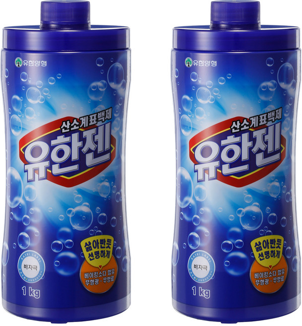 유한젠 산소계 표백제 분말형 용기, 1kg, 2개