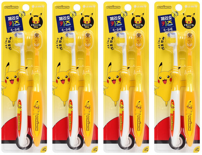 페리오 키즈 유아용 포켓몬 칫솔 3단계 2종 세트, 피카츄, 2개입, 4개