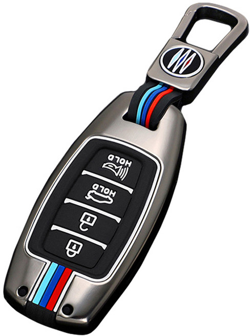 크로니클 풀메탈 현대 그랜저 Z라인 스마트 키케이스 + 키링 세트, 그레이, 1개, 현대 4버튼타입