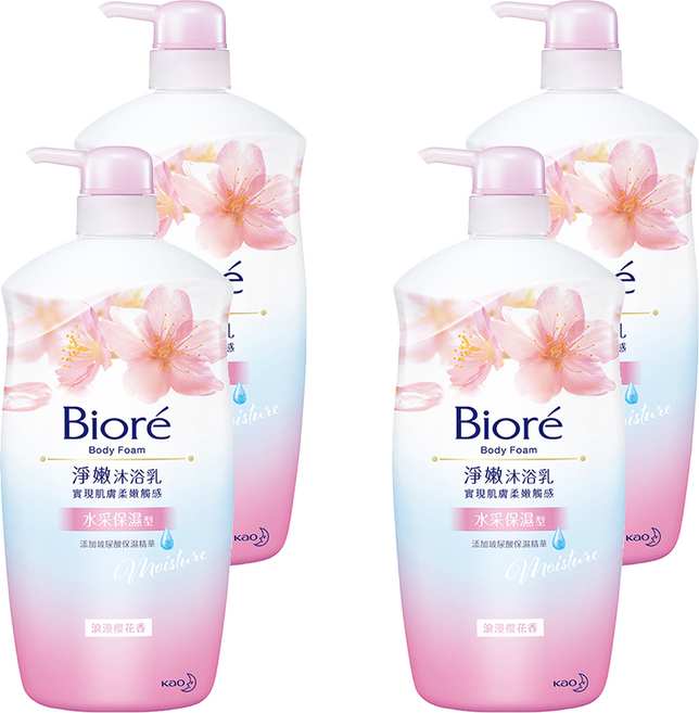 Biore 蜜妮 台灣公司貨 淨嫩沐浴乳 浪漫櫻花香 水采保濕型, 1kg, 4瓶