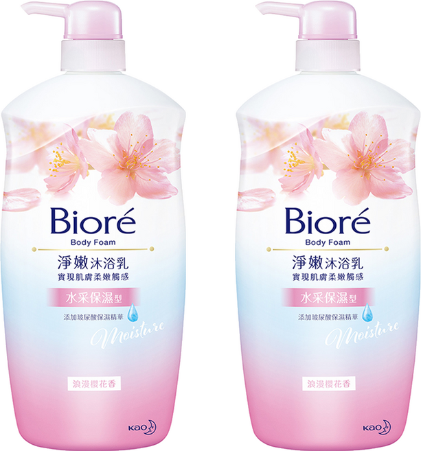 Biore 蜜妮 台灣公司貨 淨嫩沐浴乳 浪漫櫻花香 水采保濕型, 1kg, 2瓶