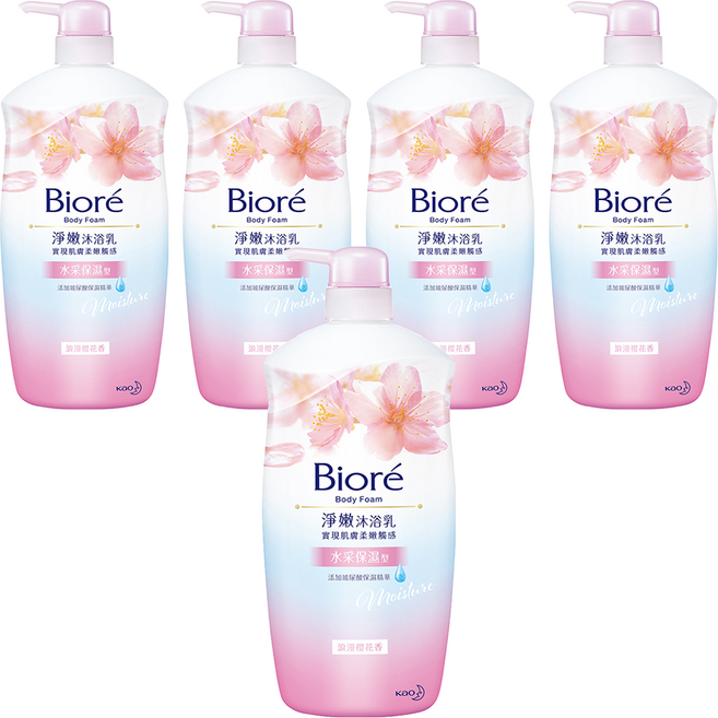 Biore 蜜妮 台灣公司貨 淨嫩沐浴乳 浪漫櫻花香 水采保濕型, 1kg, 5瓶