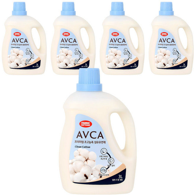아브카 프리미엄 초고농축 섬유유연제 클린코튼향 본품, 3L, 5개