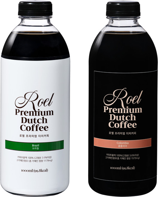 로엘 더치커피 콜드브루 원액 2종 세트, 브라질 1L + 콜롬비아 1L, 1세트