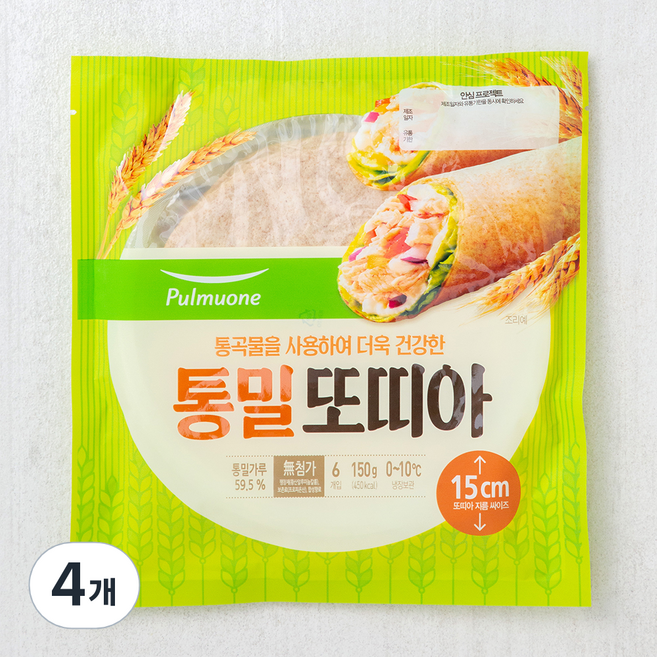 풀무원 통밀 또띠아 지름 15cm, 25g, 6개입, 4개