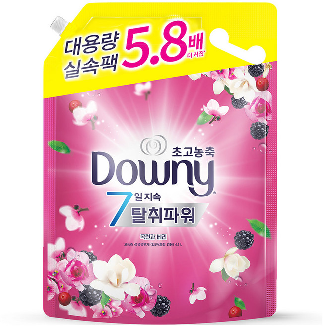 다우니 7일 탈취파워 초고농축 섬유유연제 목련과베리 리필, 4.1L, 1개