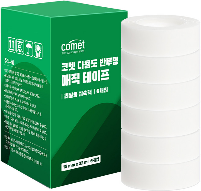 코멧 다용도 리필용 매직 테이프 실속팩 6p, 반투명, 1개