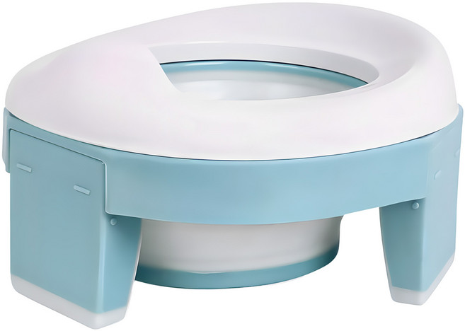 KiKimmy 多功能兒童隨行摺疊便盆 人體工學設計 穩固防滑, 米色 + 藍色