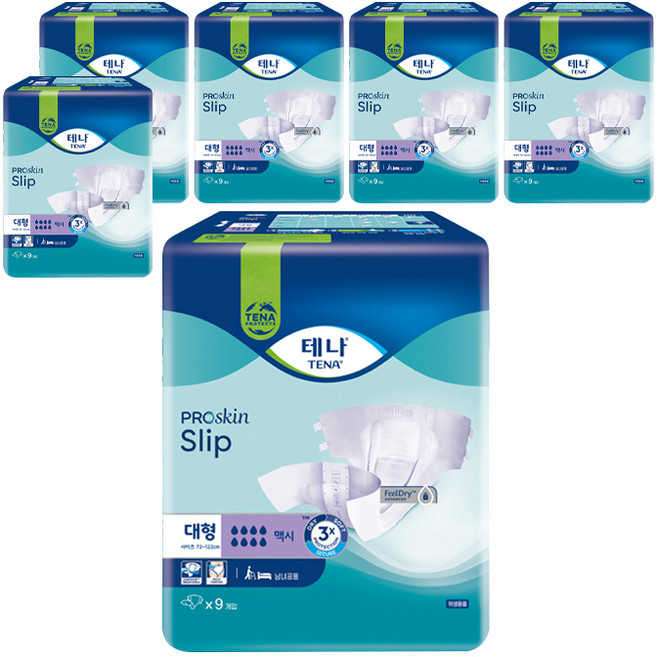 테나 남녀공용 맥시 오버나이트 성인기저귀, 대형, 9매입, 6개
