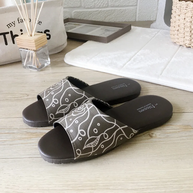 TAIWAN SLIPPER 台灣犀利趴 台灣製造 皮質室內拖鞋 經典系列 花漾棕 L 1雙