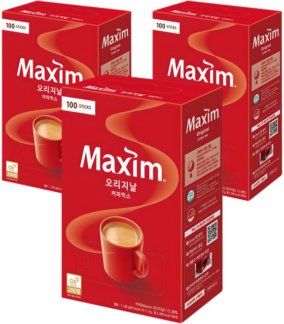 맥심 오리지날 커피믹스, 11.8g, 100개입, 3개