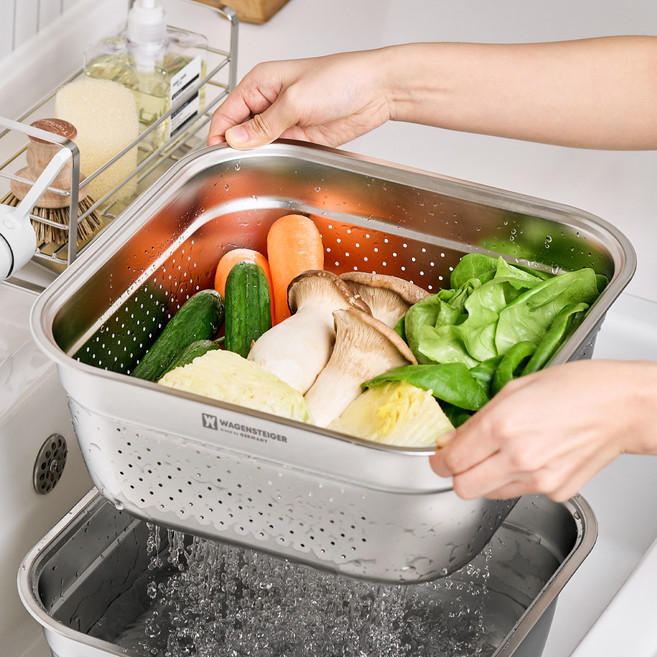 WAGENSTEIGER 不鏽鋼304方形瀝水籃 8L, 銀色, 1個