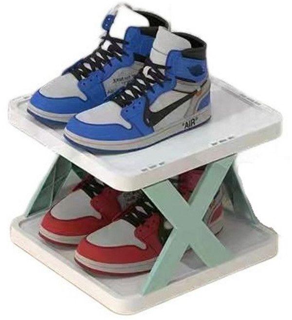 공간 절약 접이식 신발장 2층, 02파란색, 2단