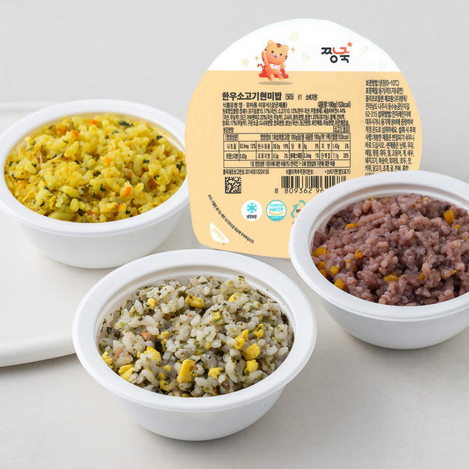 짱죽 냉장 이유식 완료기 아기밥(13~14개월부터) A세트, 게살스크램블밥 + 꼬꼬카레밥 + 한우소고기현미밥 + 고구마영양팥밥, 720g, 1세트