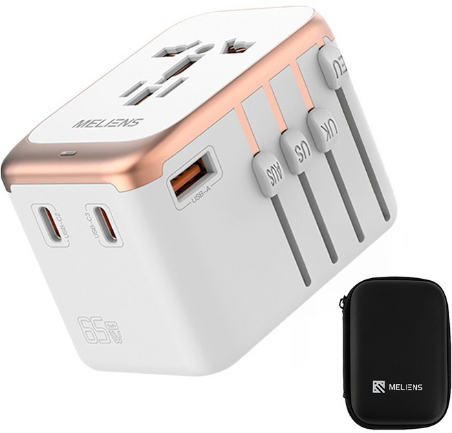 멜리언스 GaN 듀얼 초고속충전 PD65W 해외여행용 멀티 어댑터 ML-OL2 화이트, 1개