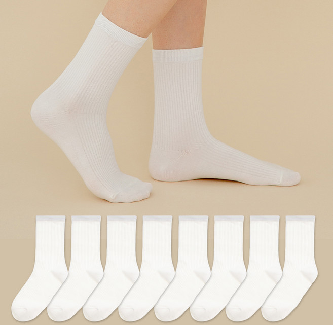 베이스알파에센셜 여성용 스탠다드 발목이 가늘어 보이는 골지 중목 양말 8켤레