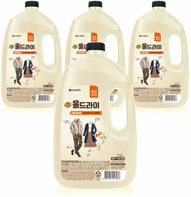 테크 울드라이 오리지널 중성세제 본품, 2.5L, 4개