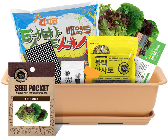 월드가드닝 베란다 채소키우기 텃밭세트 9종 커피컬러, 5종혼합상추