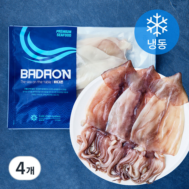 바다온 원양산 손질 오징어 (냉동), 540g(3미), 4개