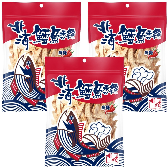 北海 鱈魚香絲 大 麻辣寬條, 90g, 3包