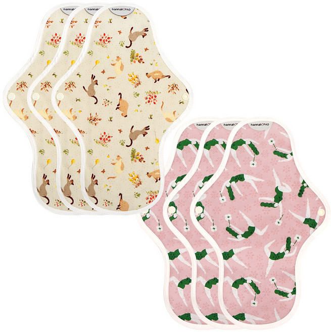 한나패드 면생리대 패드 패턴 랜덤발송, 중형, 6개입, 1세트