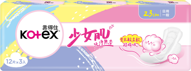 Kotex 靠得住 少女肌 純淨無香衛生棉 日用, 23cm, 36片, 1組