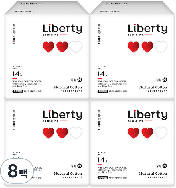 리버티오가네이처 무샙 순면커버 센시티브 생리대, 중형, 14개입, 8개