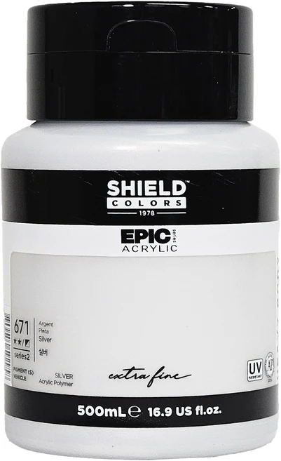 쉴드 에픽 아크릴물감 671 실버, 1색, 500ml - 쿠팡