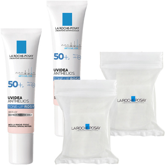 라로슈포제 유비데아 안뗄리오스 톤업 로지 선크림 SPF50+ PA++++ 화장솜 30매, 30ml, 2개