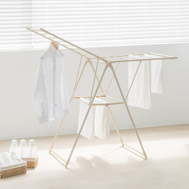 홈앤미 튼튼한 스틸 빨래건조대 2단, 크림
