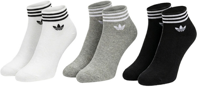 adidas 愛迪達 Originals TREF ANK SCK HC 運動襪, 黑色 + 灰色 + 白色, 3雙
