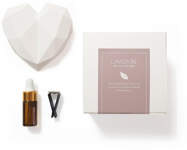 라비다39 조각 하트 차랑용 플라스터 오너먼트 석고방향제 화이트 세트, 아카시아