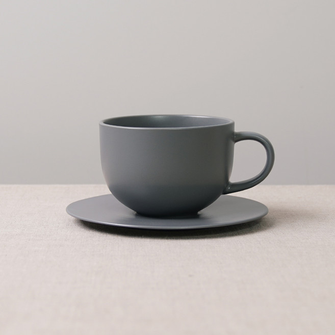 보울보울 국산 볼볼홈파티 시리얼 라떼머그 450ml + 소서 세트, 차콜그레이, 1세트