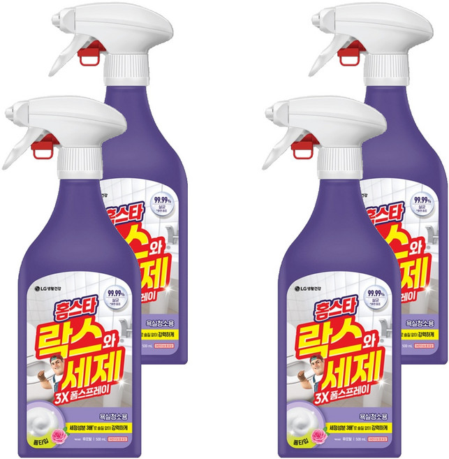 홈스타 락스와세제 욕실청소용 폼 스프레이 후로랄, 500ml, 4개