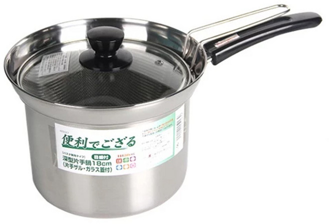 德利生活 日式多功能瀝水瀝油鍋 耐高溫250°C 鍋身深刻度 強化玻璃, 18cm, 不鏽鋼, 1組