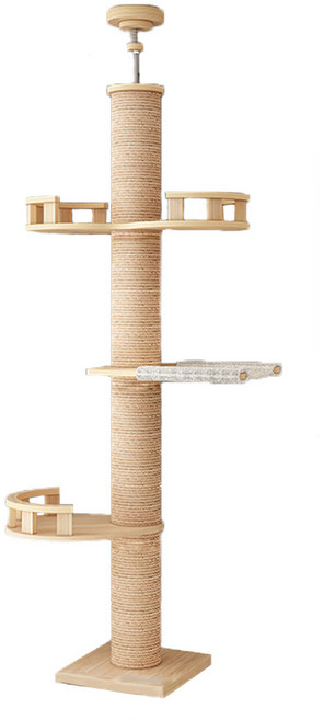 頂天立地 Set 4 高度130~185cm 全麻繩柱 護欄+吊床+半護欄, 飄窗款 木色, 1個