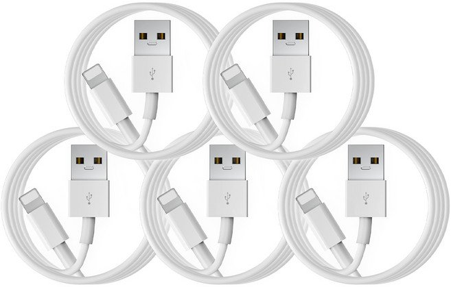 신지모루 아이폰 호환 규격 고속충전 케이블, 1m, 화이트, 5개
