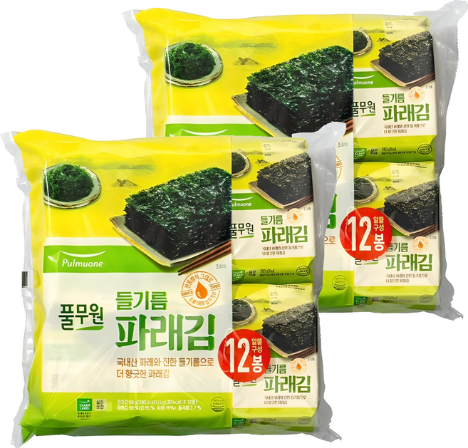 풀무원 들기름 파래김, 60g, 2개
