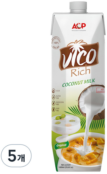 허니트리 리치 코코넛 밀크, 1L, 5개