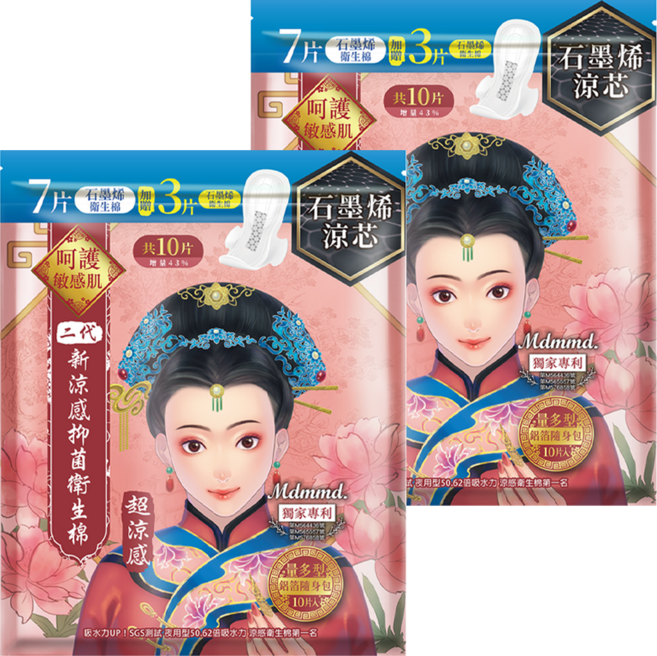 Mdmmd. 明洞國際 後宮二代系列 石墨烯超涼感抑菌衛生棉, 量多型(28cm), 10片, 2包